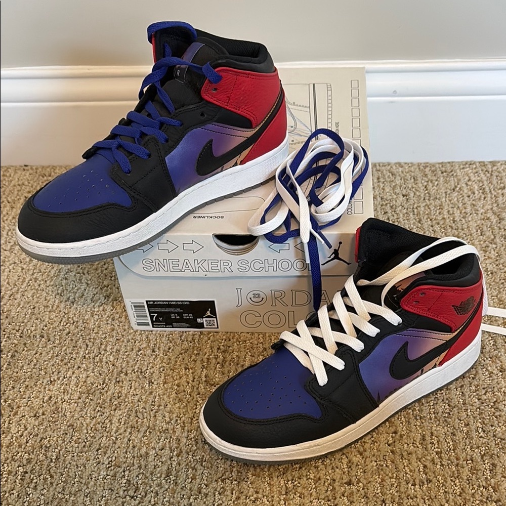 Nike Air Jordan Kids Shoes - Black, Red, and Purple